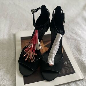 White House Black Market Black Suede Tassel Heels
